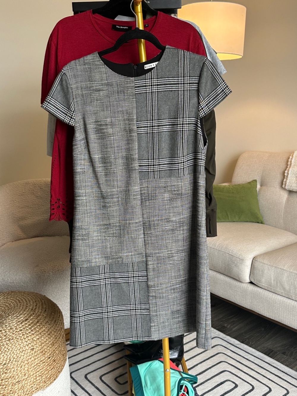 Alice + Olivia Gray Plaid Patchwork Mini Dress size 10